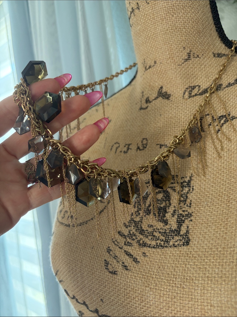J. Crew Gold-Tone Necklace with Dark Brown Faceted Drops